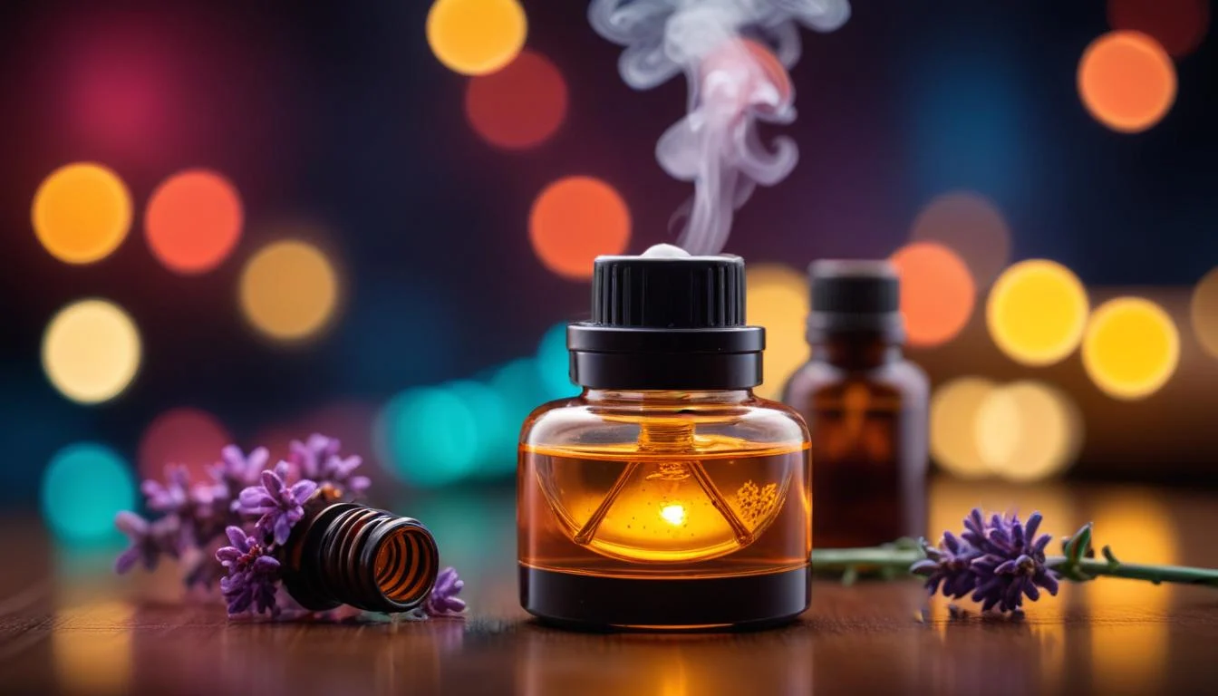 Close-up of a diffuser with a calming blend of essential oils