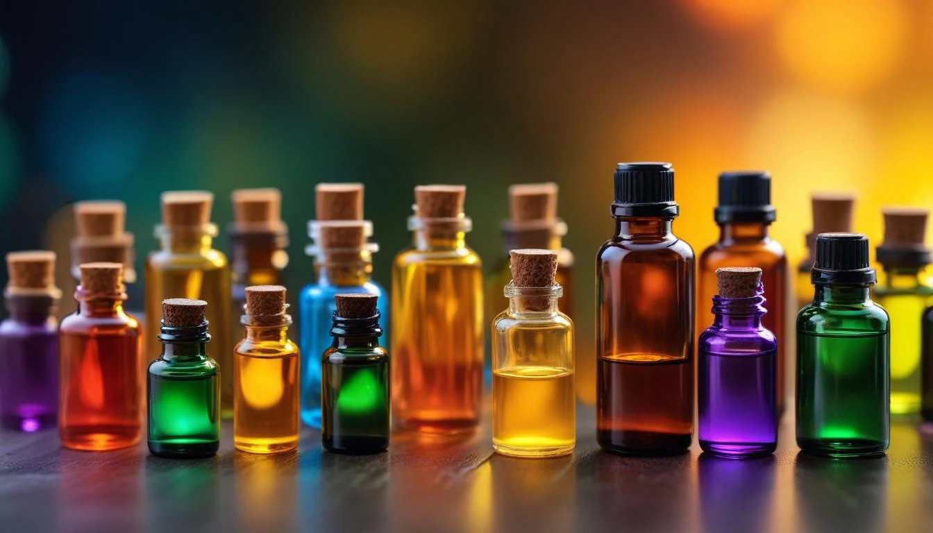 A variety of essential oil bottles