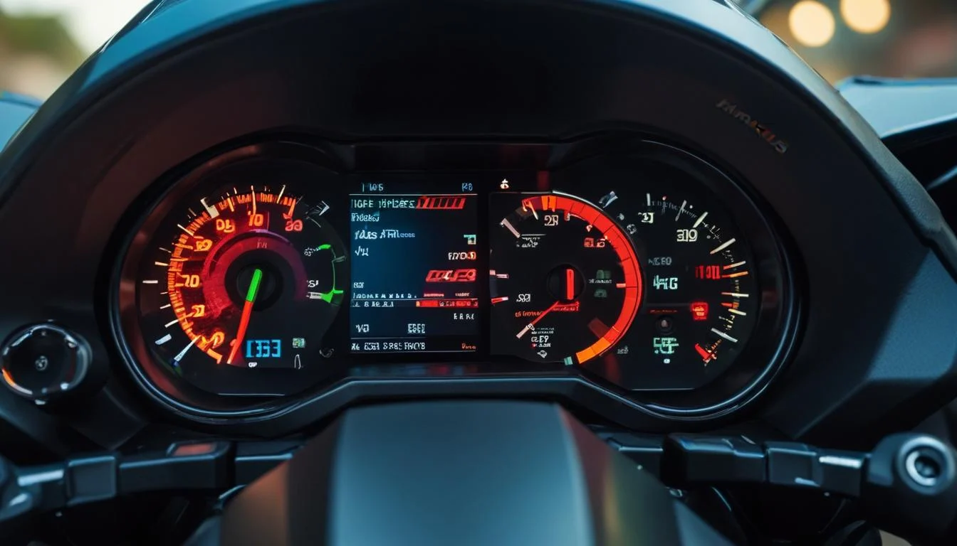 A close-up shot of the Kawasaki Ninja 400's instrument panel highlighting its digital display