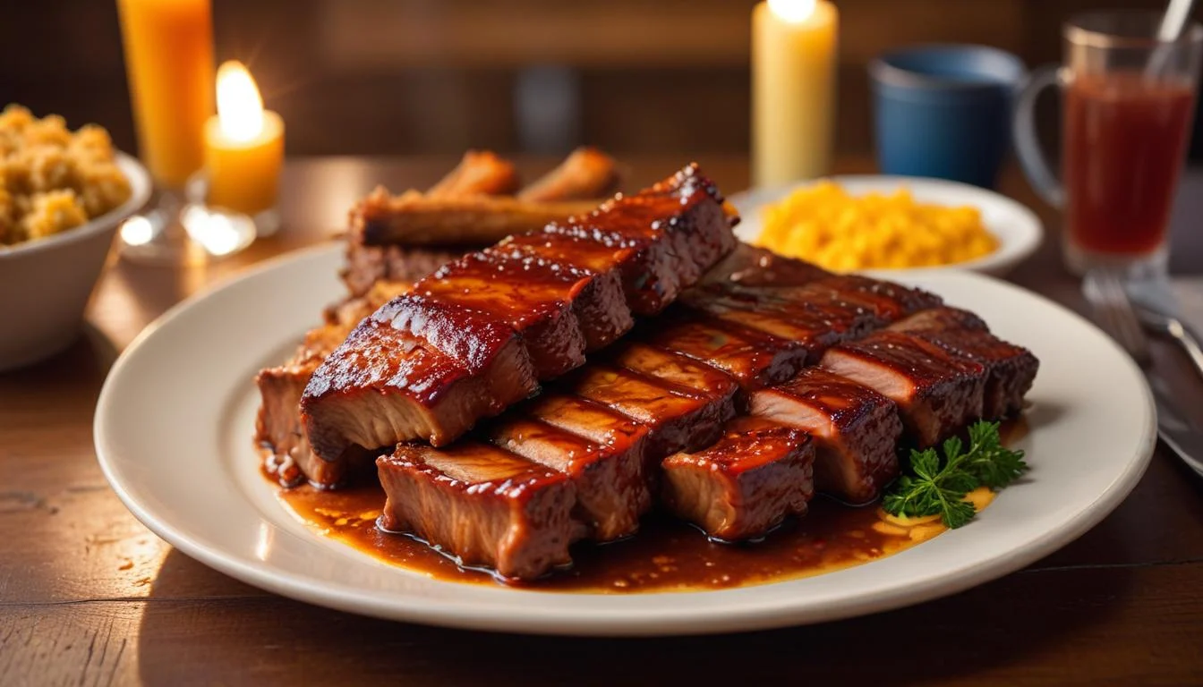 A delicious plate of Montgomery Inn ribs and a serving of Cincinnati-style Goetta