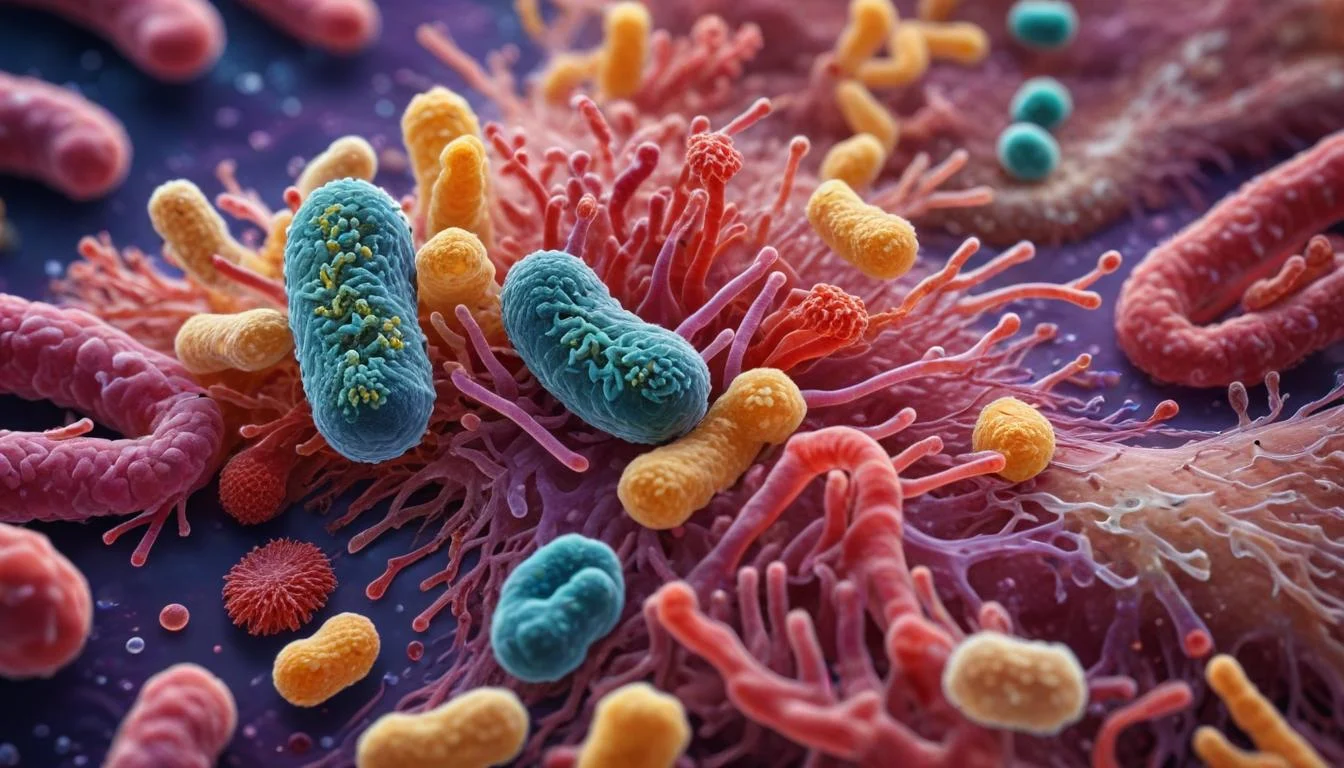 Microscopic image depicting the diverse bacterial colonies within the human gut microbiome