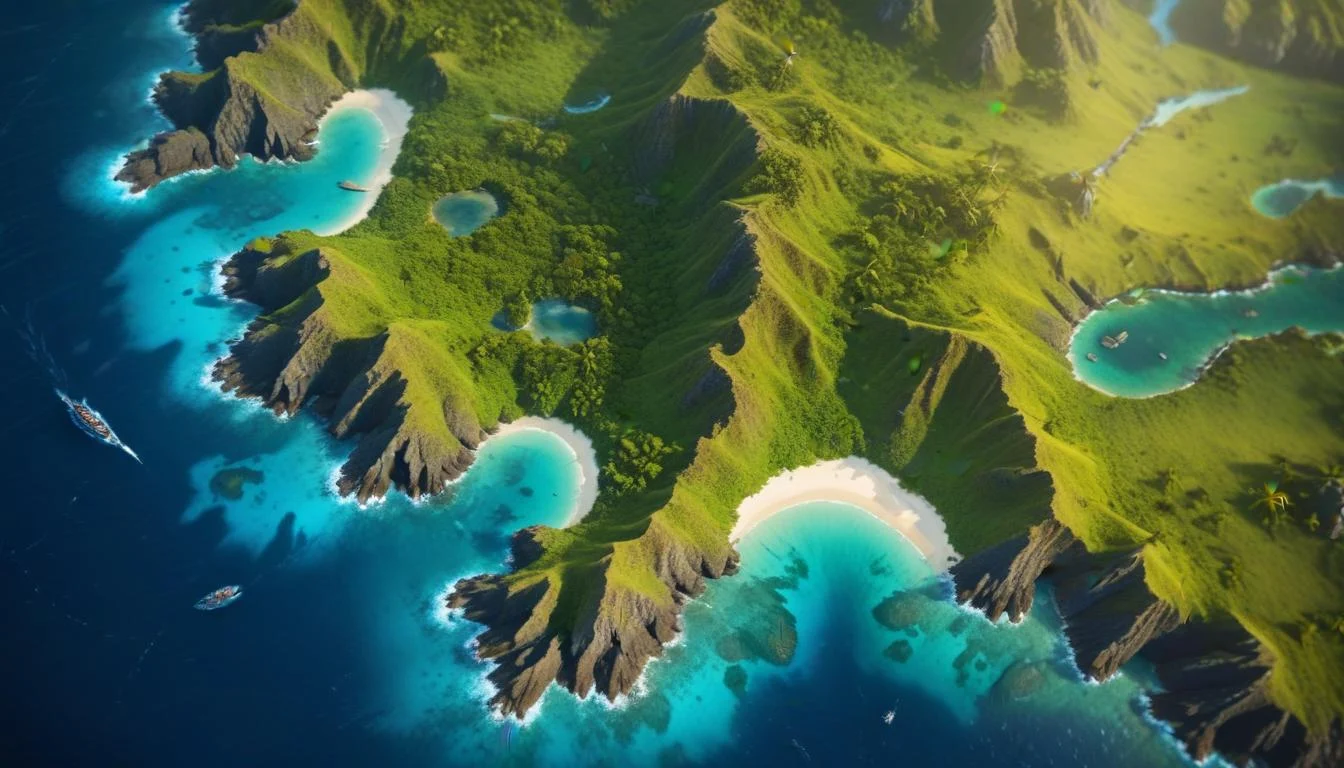 A detailed map showing the distribution of various habitats on a remote island