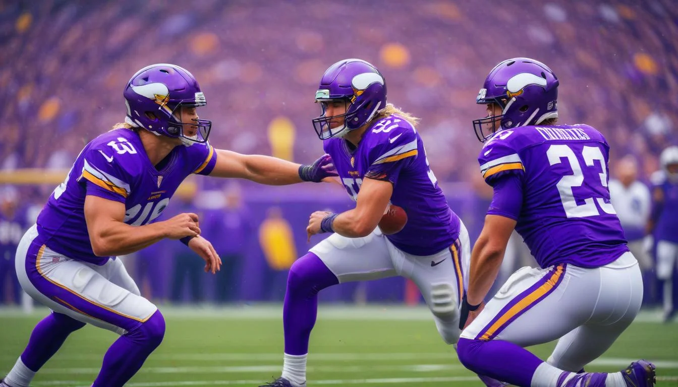A collage showcasing iconic moments in Minnesota Vikings history
