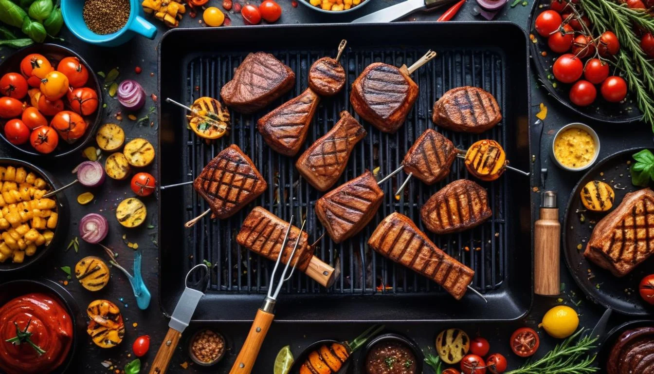 A variety of high-quality grilling tools and accessories neatly arranged