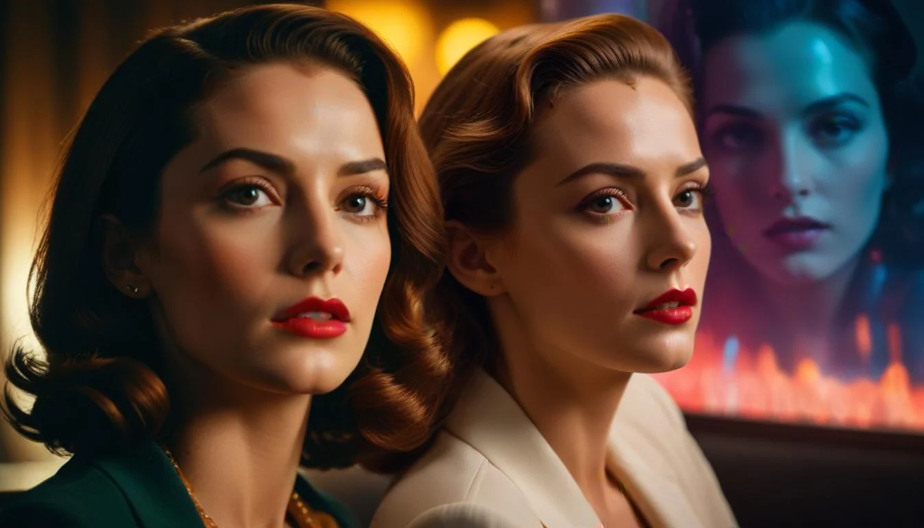 A split image showing a classic Hollywood film still with a woman passively portrayed and a more contemporary film showing a woman in a position of power