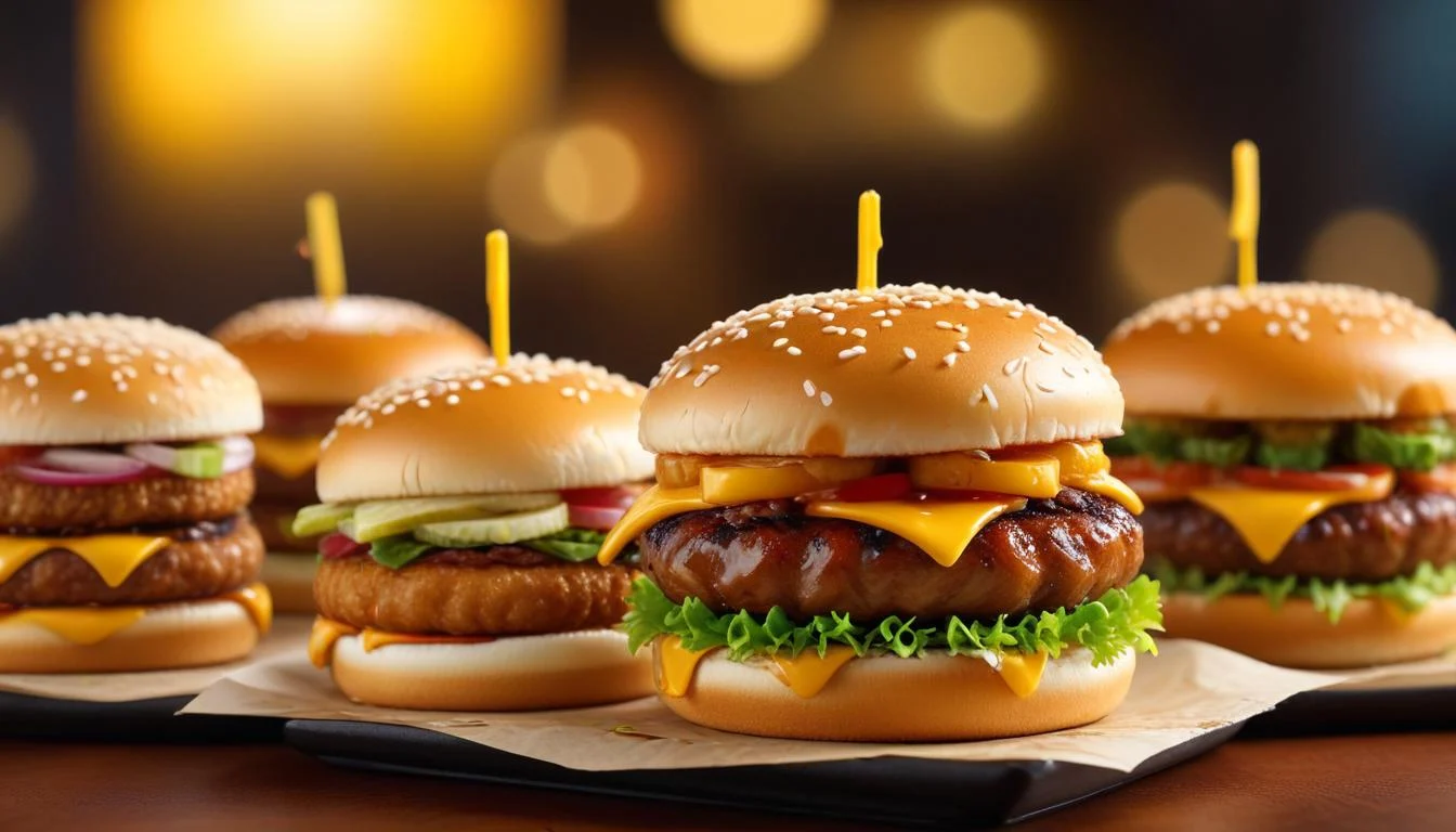 Selection of global McDonald's menu items, featuring dishes from various countries such as the McAloo Tikki from India and the Ebi Filet-O from Japan.