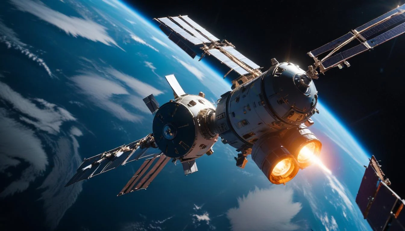 Dragon 1 spacecraft approaching the International Space Station during a cargo resupply mission.