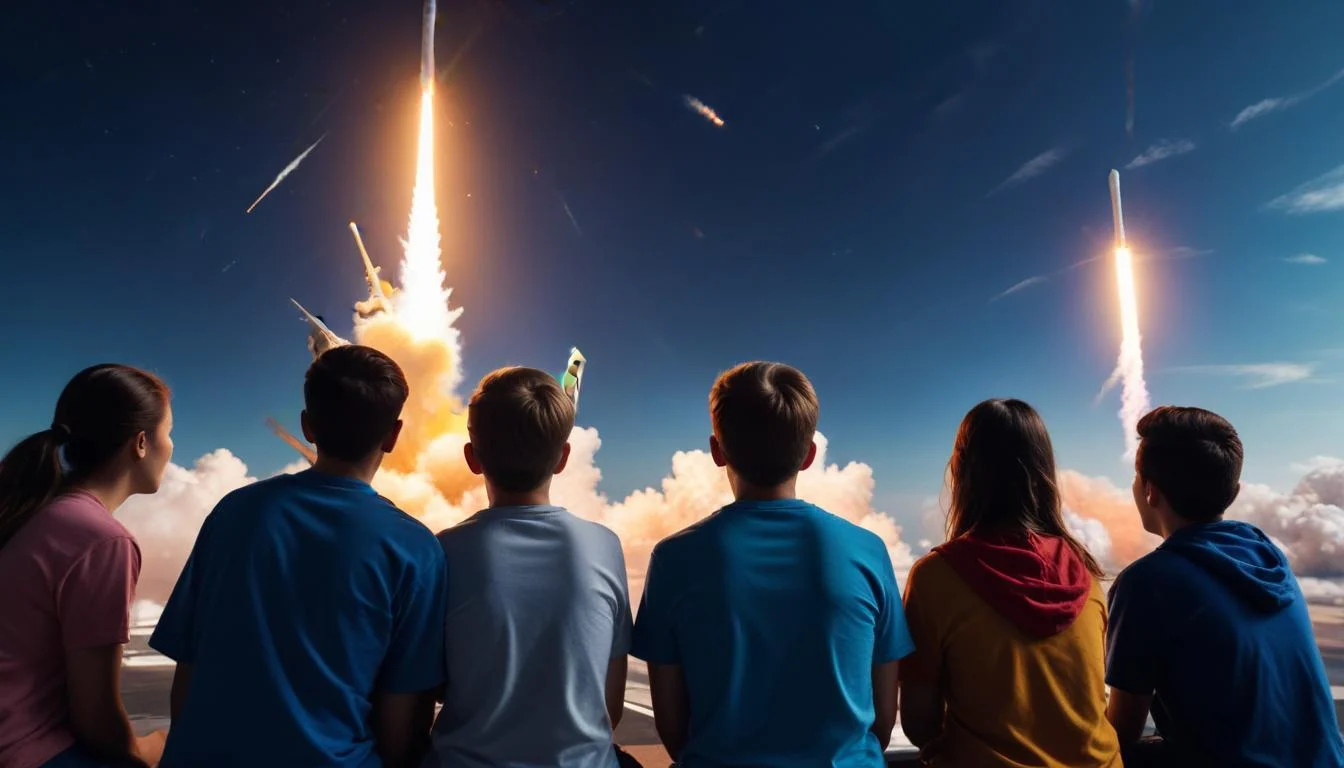 Young students watching a SpaceX launch