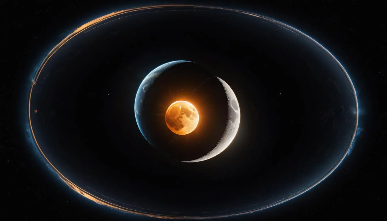 A stylized depiction of the moon's elliptical orbit around the Earth, highlighting the two focal points and labeling the True Black Moon Lilith location.