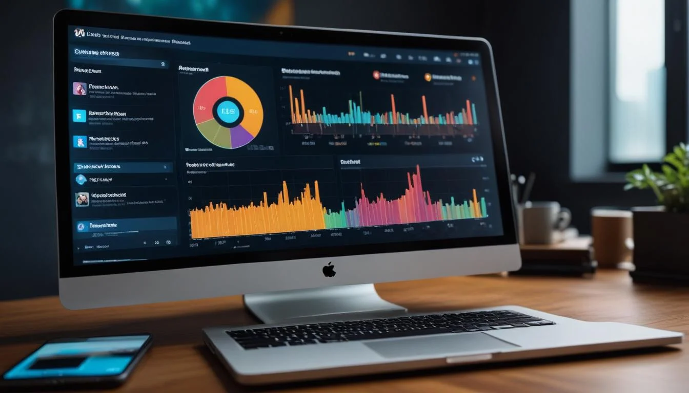 A dashboard showing LinkedIn Analytics data with key metrics like reach, engagement, and website traffic