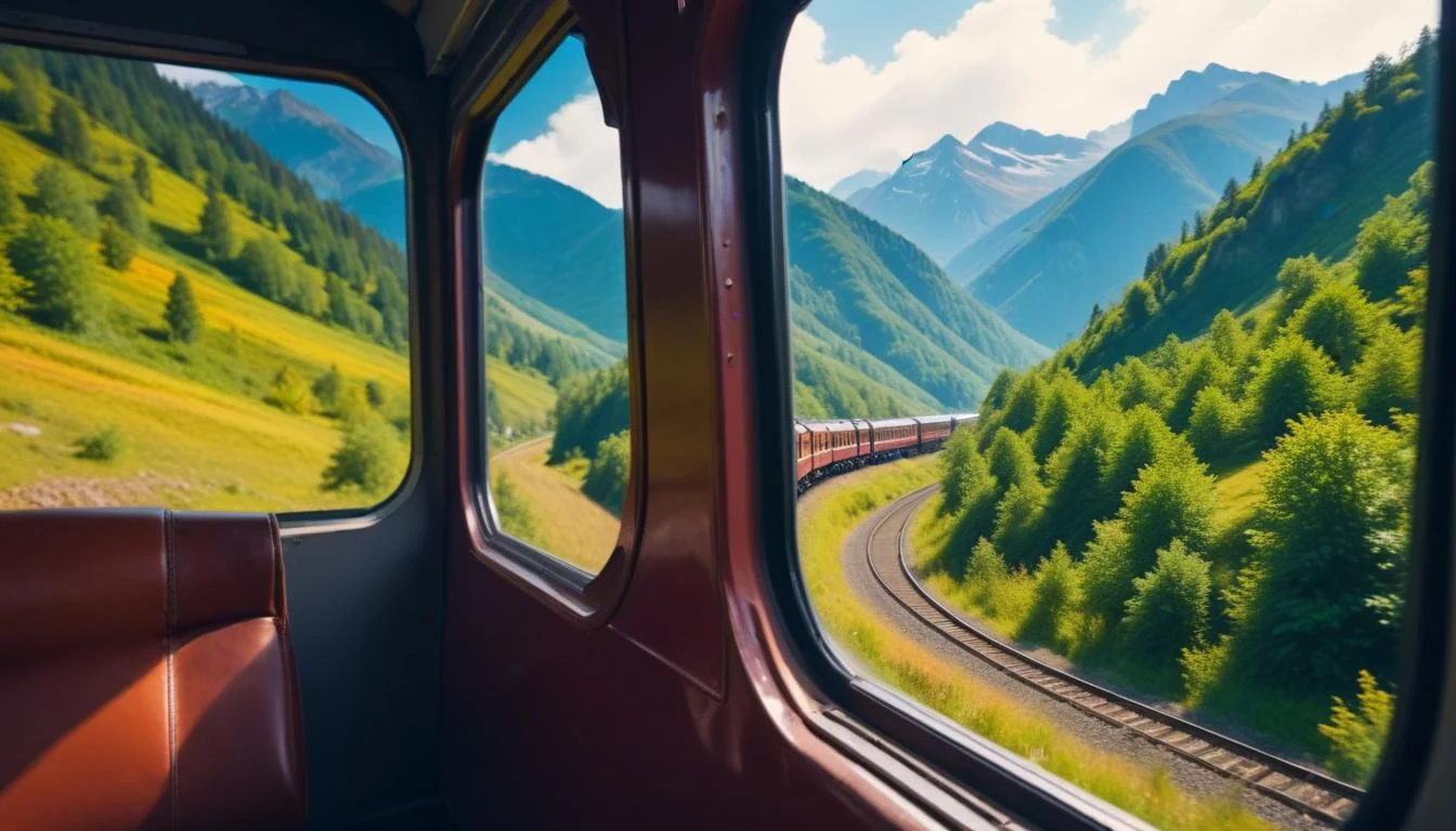 a comfortable train journey through scenic mountains