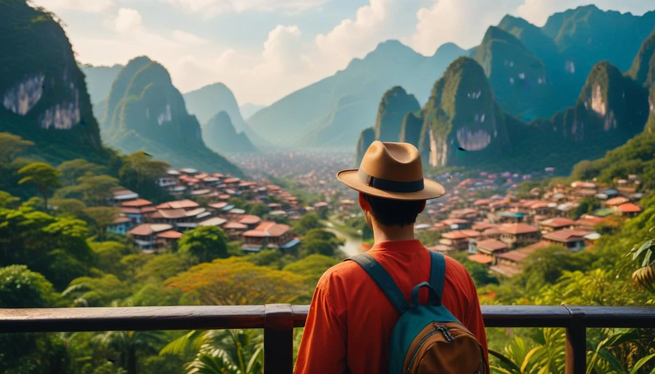 A traveler enjoying a scenic view during an Exoticca Travel tour, perhaps in Southeast Asia or South America.