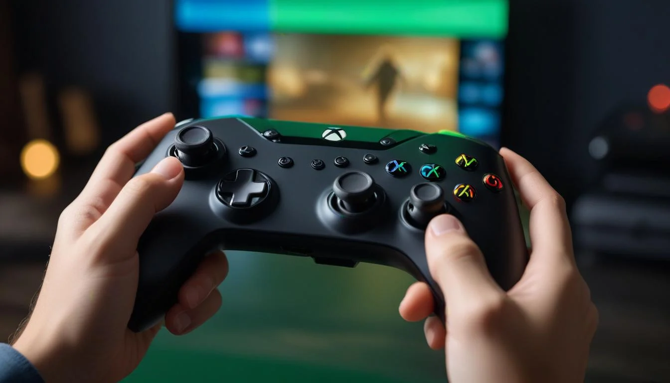 A person playing a game on their smartphone using Xbox Cloud Gaming, with an Xbox controller connected wirelessly.