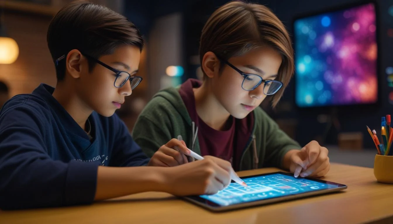 A student using a tablet for a Third Space Learning math session with a virtual tutor.