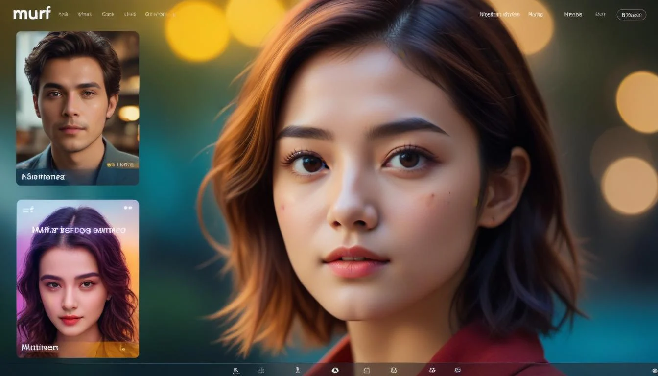 A screenshot of the Murf.ai website showcasing different AI voices and their applications.