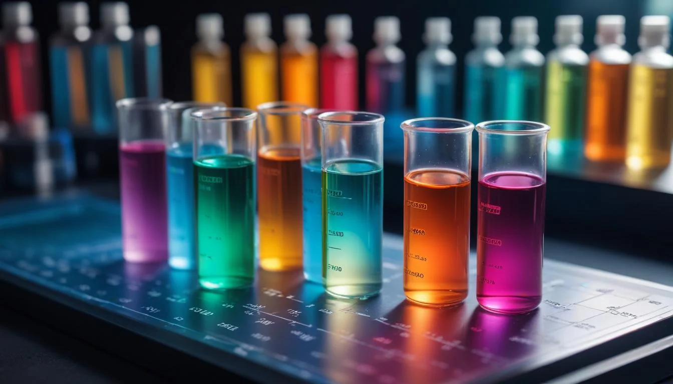 A close-up shot of a water test kit with vials and color comparison chart.