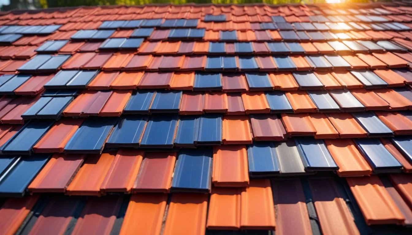 Different types of solar roof tiles, highlighting the aesthetic integration with a house roof
