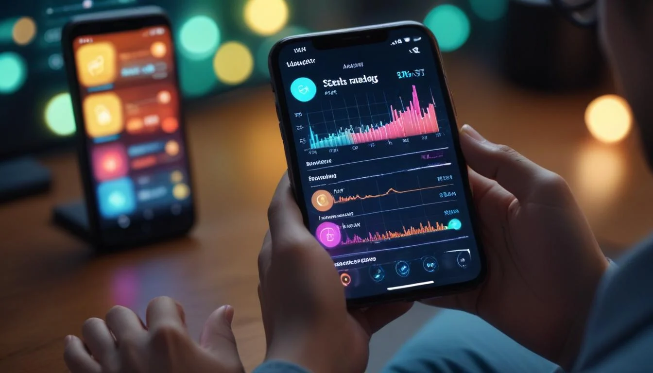 A person looking at a health app on a smartphone, showing data analytics and personalized goals.